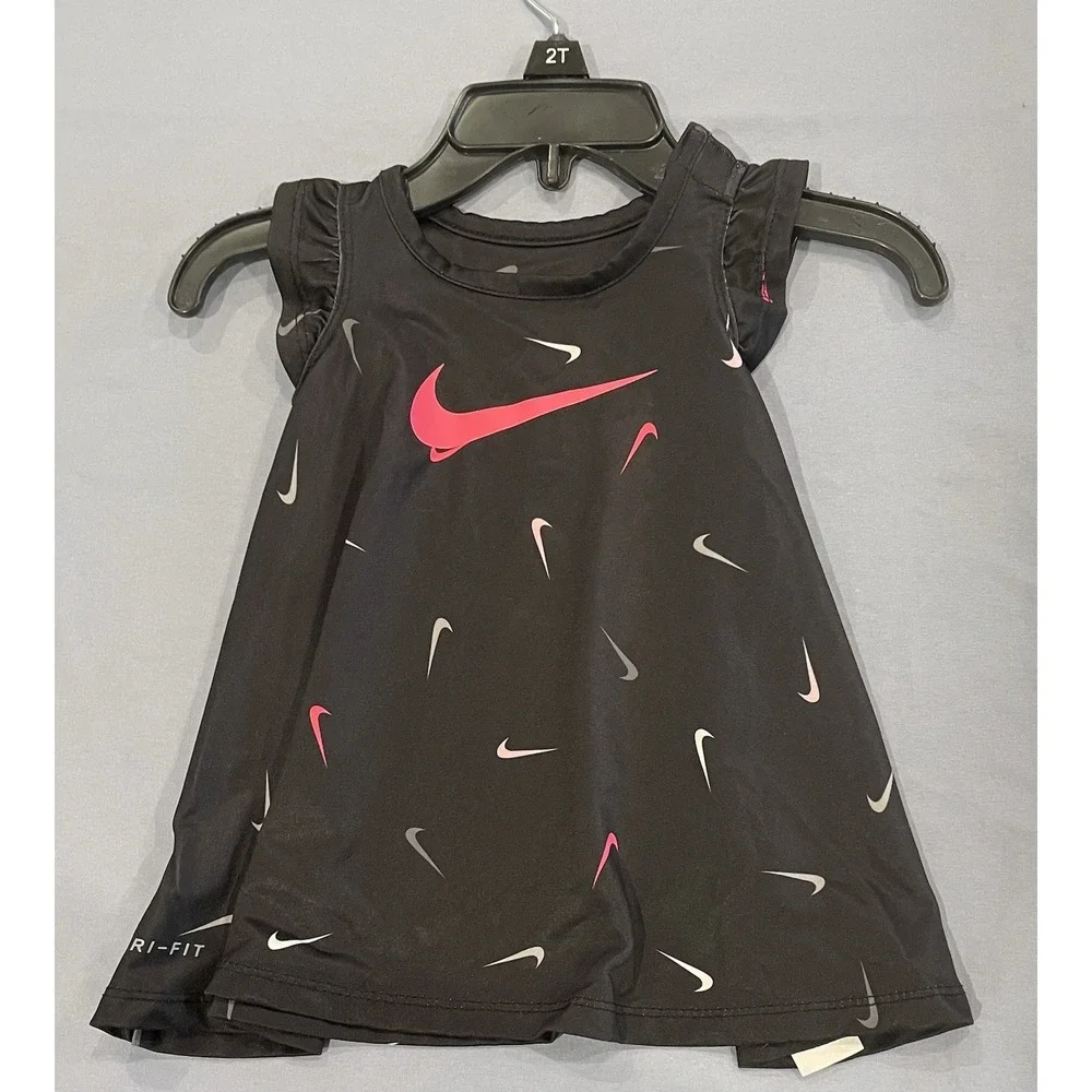 Nike Dri Fit Baby Girls Tank Dress Swoosh Logo 3M 3-6 Months Pink All Over Print
